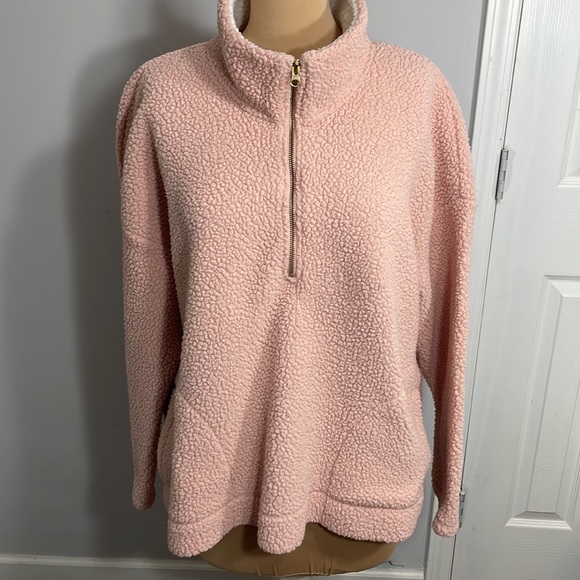 EUC Old Navy Cozy Sherpa Quarter-Zip Pullover in Pink and Cream Size XXL - Picture 2 of 9